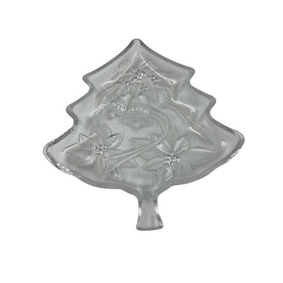 Vintage Mikasa SAVOIR VIVRE Embossed Poinsettia Crystal Christmas Tree Dish - Picture 1 of 4